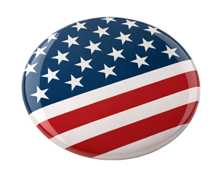 Close up of a glossy button featuring the american flag design with stars and stripes pattern