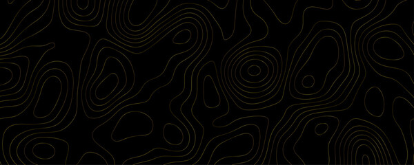Abstract gold contour lines on black background curve