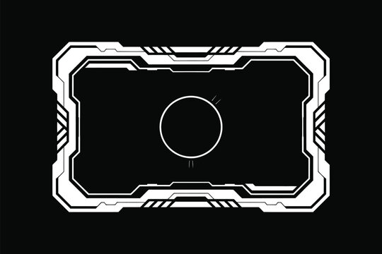 A white futuristic hud frame with a circle in the center on a black background technology interface