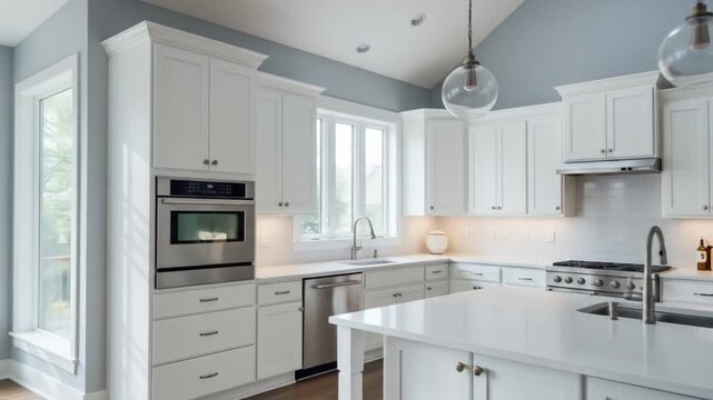 Bright spacious kitchen with white cabinets