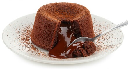 Chocolate lava cake with molten center and spoon chocolate cake