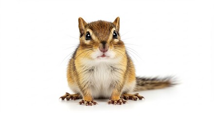 可愛いシマリス 白い背景で明るく撮影 好奇心旺盛な瞳. AI Generated