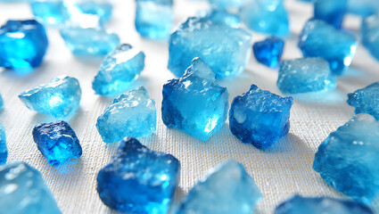 Rough blue crystal formations translucent faceted