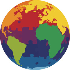 Vivid Colorful World Map Globe Illustration: Earth Divided by Hues - Global Diversity, Education & Travel Concept Vector.

