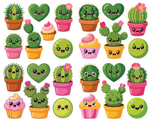 Obraz premium Kawaii Cacti and Cupcakes Collection cactus cute
