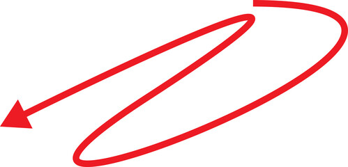 Red arrow swirl with downward direction on black background