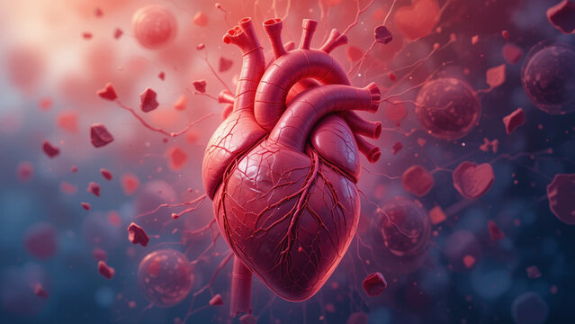 Illustration of Cardiac Anatomy and Blood Vessels. The Intricate Network of Arteries and Veins. A Detailed Look at the Human Circulatory System. A Visual Guide to the Cardiovascular System