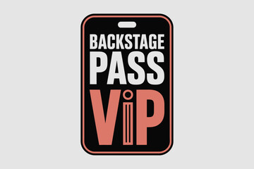Fototapeta premium A backstage pass vip badge with black border and white and salmon text on a light gray background