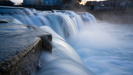 Water cascading over stone edge waterfall rock