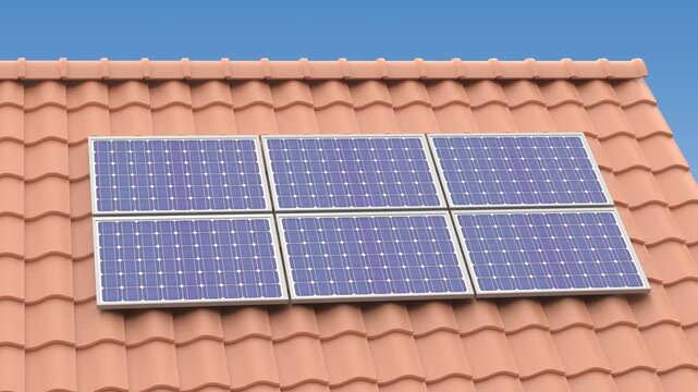 Six photovoltaic solar panels on the roof of a building