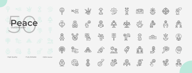 Obraz premium Peace Line Editable Icons set. Vector illustration in modern thin line style of Peace icons: dove, harmony, freedom, etc