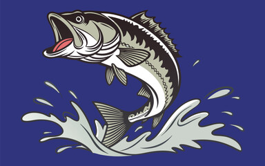 Dynamic bass fish leaping with energetic water splash and aquatic motion