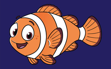 Adorable orange clownfish character with happy face and bold colors in cartoon vector style