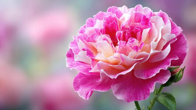 Rugosa rose echo in floral tempo concept. Beautiful pink flower with soft petals and vibrant colors in bloom.