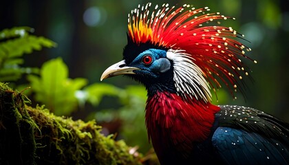 Fototapeta premium Close-up of a vibrant bird with a colorful crest