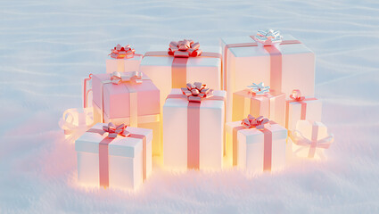 Wrapped presents with pink ribbons and bows gifts boxes