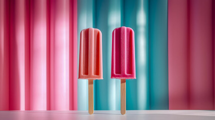 Colorful popsicles against a vibrant striped background
