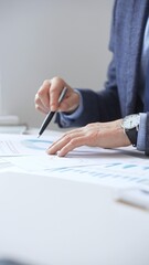 Professional businessman reviewing financial data, analyzing charts and graphs, using laptop,...