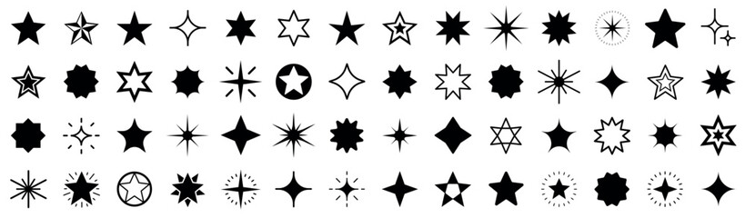 Stars set black icons. Stars collection. Creative flat north star logo collection. Shine icon. Sparkle star icons. Modern simple stars. Vector illustration