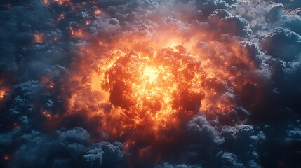 Intense explosion in the sky with dramatic clouds creating an atmosphere of destruction photo