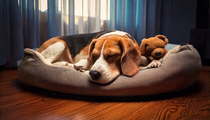 Sleeping Beagle with Toy