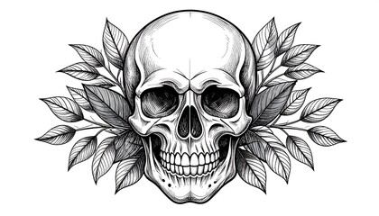 Obraz premium Detailed skull graphic surrounded by foliage