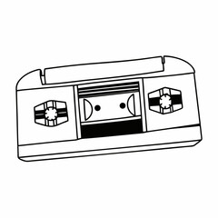 &ldquo;Black and White Vector Drawing of Retro Cassette Tape &ndash; Vintage Audio Technology Illustration&rdquo;