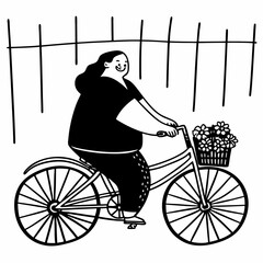 &ldquo;Cartoon Vector Illustration of People Riding Bicycles Outdoors with Scenic Elements&rdquo;