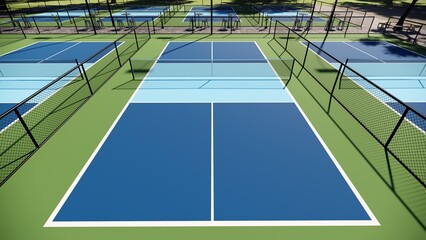 empty blue and green outdoor pickleball court pickle ball