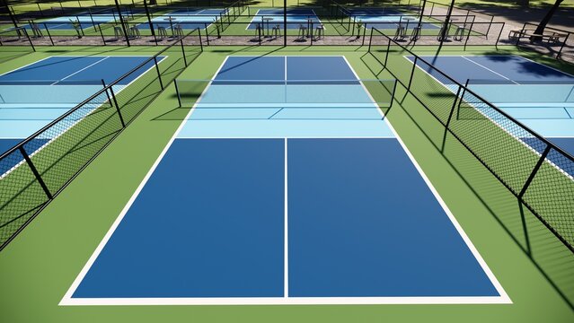 empty blue and green outdoor pickleball court pickle ball