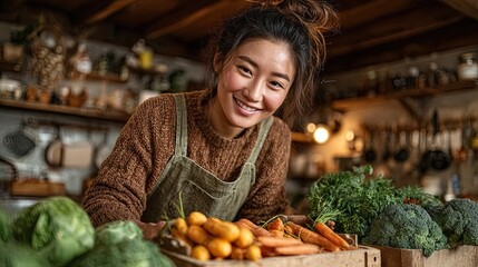 Health woman organizing fresh food in a ready to eat box in the kitchen.