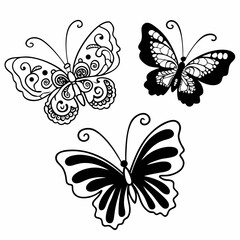 Black & White Butterfly Vector Set &ndash; Stylized Wings, Realistic Details, and Abstract Forms