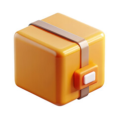 Cartoon 3d rendered delivery box with strap on background express shipping concept