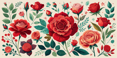 Seamless floral pattern with red white and yellow tulips in a romantic spring style