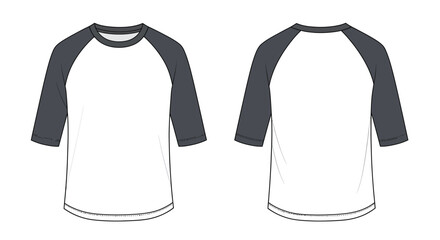 Raglan 3/4 Sleeve T-Shirt Template – Flat Vector