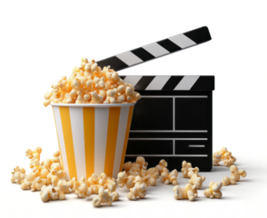 movie clapperboard and popcorn icon isolated on a transparent background, clipping path,