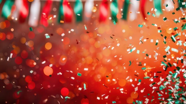 Vibrant celebration with confetti and bulgarian flags for independence day festivities. Horizontal banner. Copy space. Flag of Bulgaria and confetti - Powered by Adobe