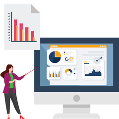 Business people doing project report analysis Illustration