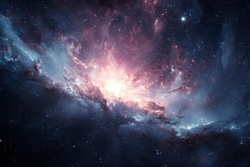 A vibrant nebula with a central bright light surrounded by cosmic dust and numerous stars