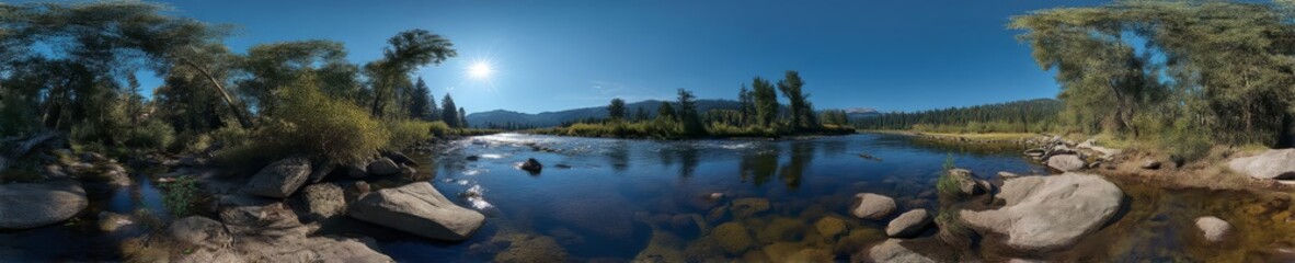 Serene nature landscape riverbank hdr panoramic view 360 degrees scenic environment