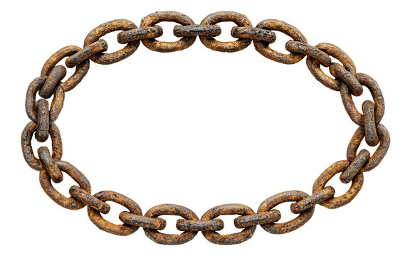 Oval frame made of old rusty chain links, isolated on transparent cutout background - Powered by Adobe