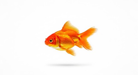 Elegant Goldfish Swimming Gracefully on a Clean White Background with Subtle Shadow