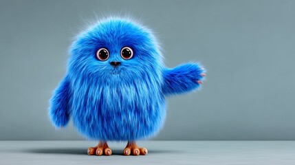 Fototapeta premium Blue stuffed animal with big eyes and fluffy hair