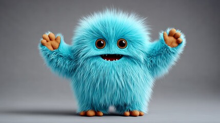 Fototapeta premium Blue monster with big eyes and a big smile