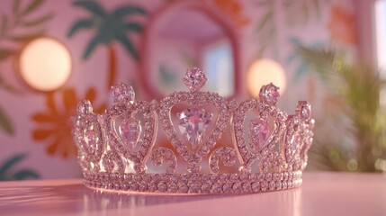 Line tiara in retro vintage concept. Elegant crown adorned with jewels, perfect for a royal theme.