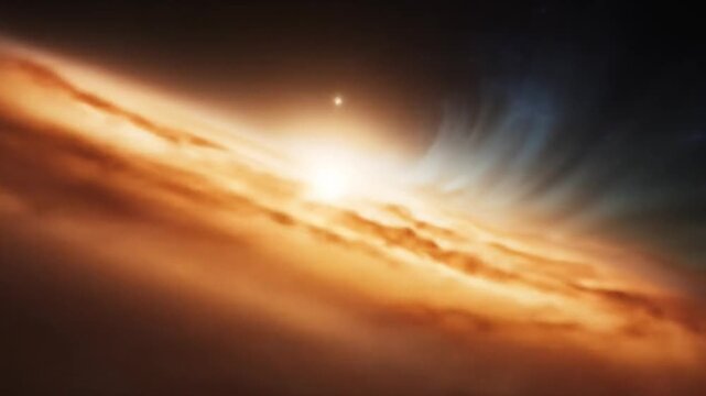 A celestial body of unparalleled power looms menacingly at the center of a swirling space storm. 4k video