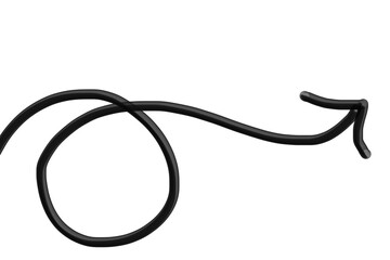 Metallic Black Arrow 3D Isolated Curved PNG Transparent Background Vector Symbol