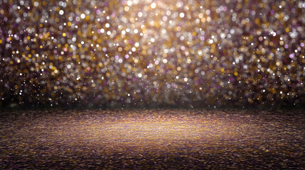 Glitter bokeh background with golden sparkle lights