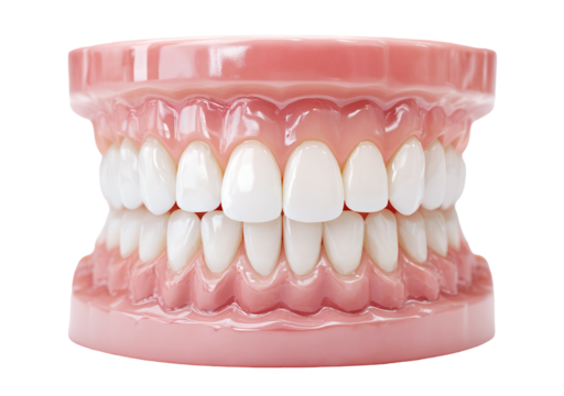 Dental jaw model with healthy white teeth, isolated on transparent cutout background