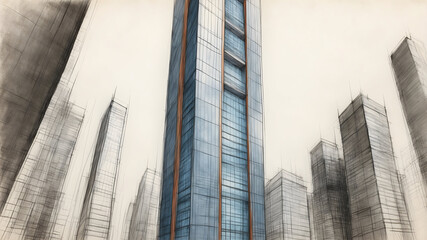 Modern Office Building with Glass Windows, Modern Building Illustration